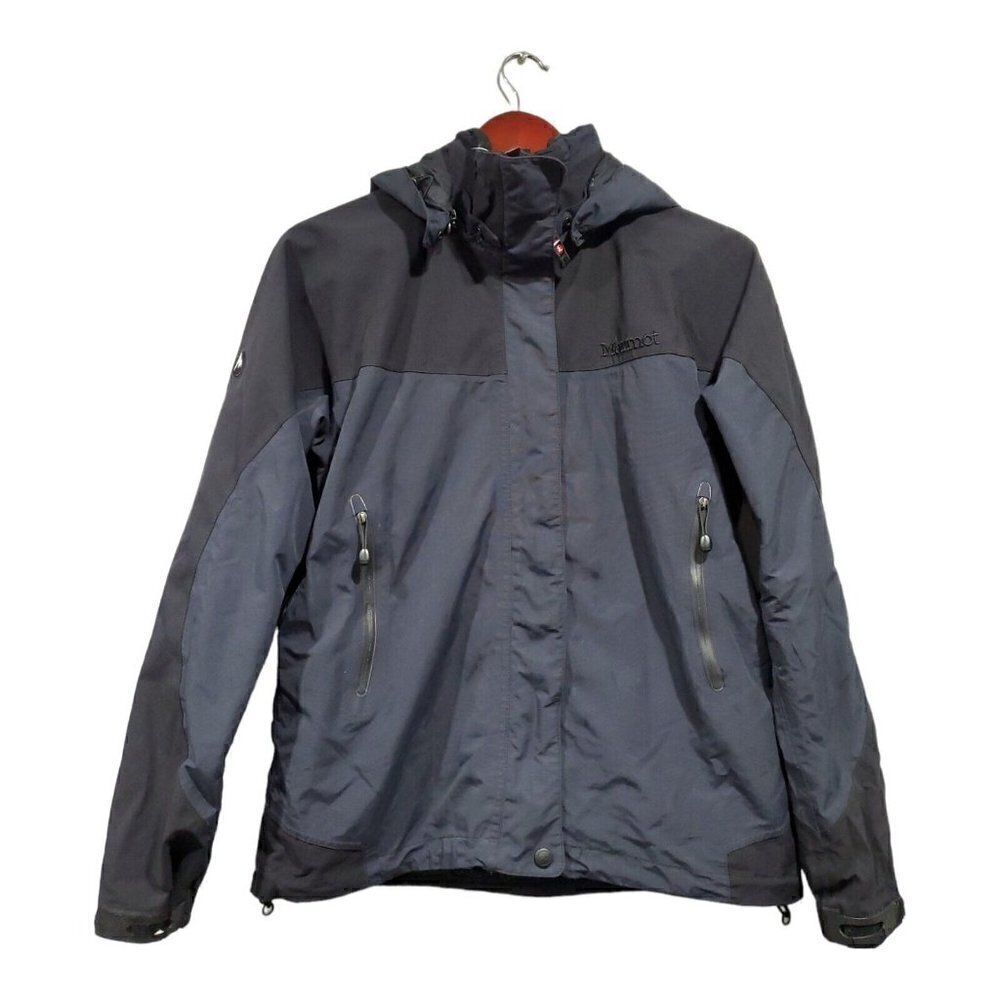 Marmot Women's Hooded Soft Shell Gaited Jacket Black Blue Full Zip Size S